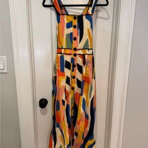 Central Park West Multicolor Abstract Midi Dress with Button Front